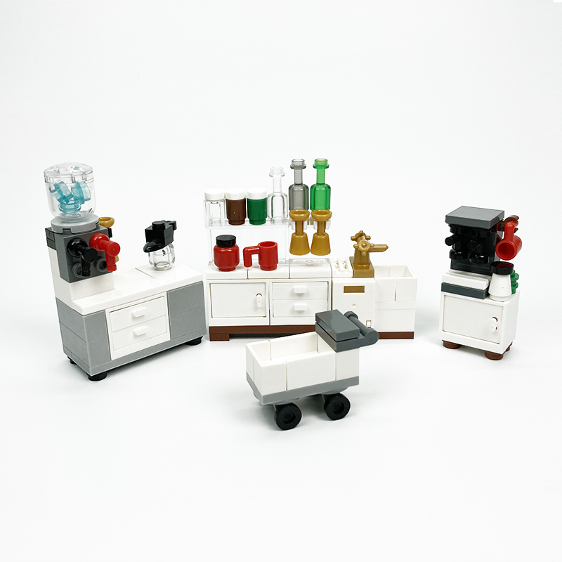 Kitchen Appliances Toys - キッチン用のクリエイティブな家電ブロック,キッチン用の冷蔵庫用キャビネット,コーヒーマシン,ウォーターディスペンサー,家のシーン,moc