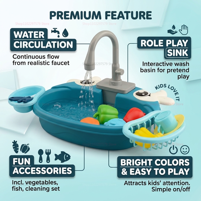 幼児用インタラクティブ水遊びシンクおもちゃ電動流水ごっこ遊び - Kitchen Appliances Toys のレビューと価格