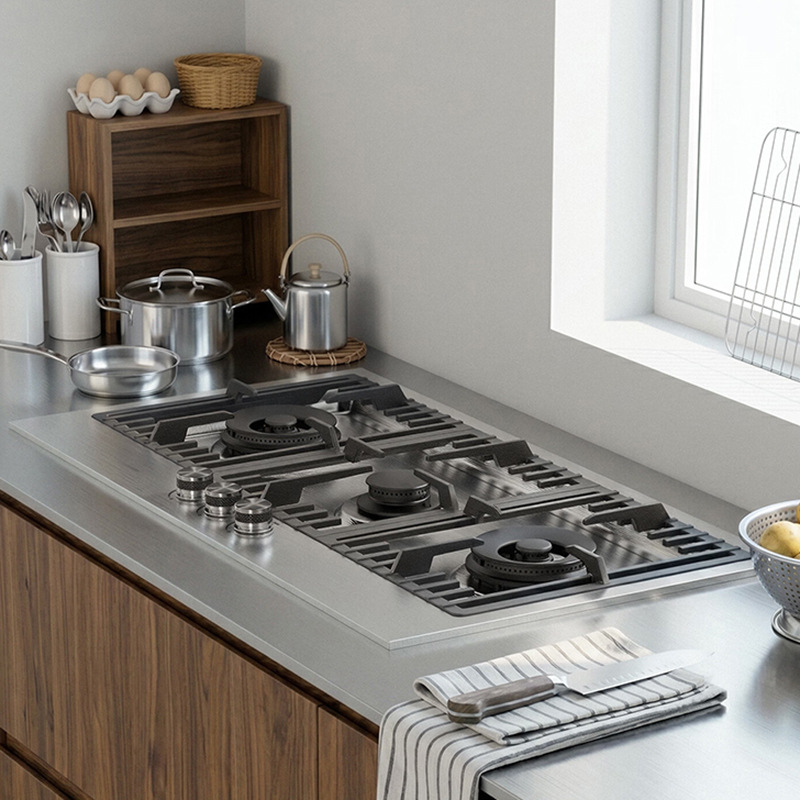 304ステンレス鋼ガスコンロ、3口バーナー、内蔵タイマー、高 - Kitchen Appliances Built In のレビューと価格