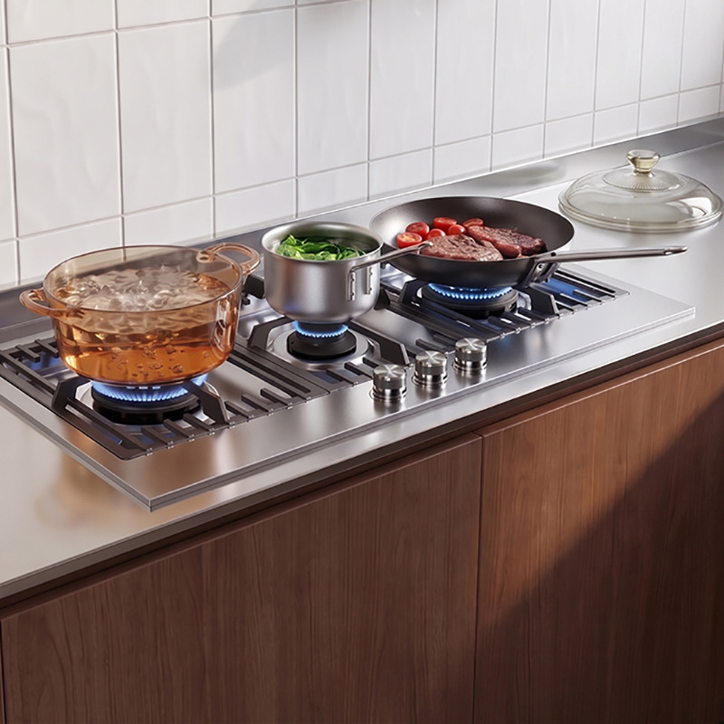 304ステンレス鋼ガスコンロ、3口バーナー、内蔵タイマー、高 - Kitchen Appliances Built In のレビューと価格